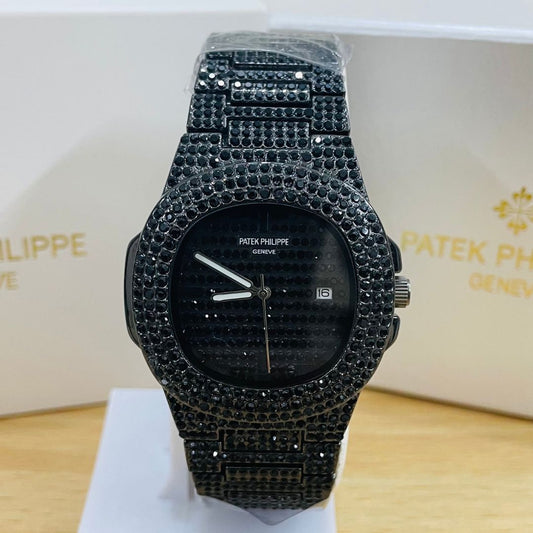 PP Black Iced Out Stone Watch