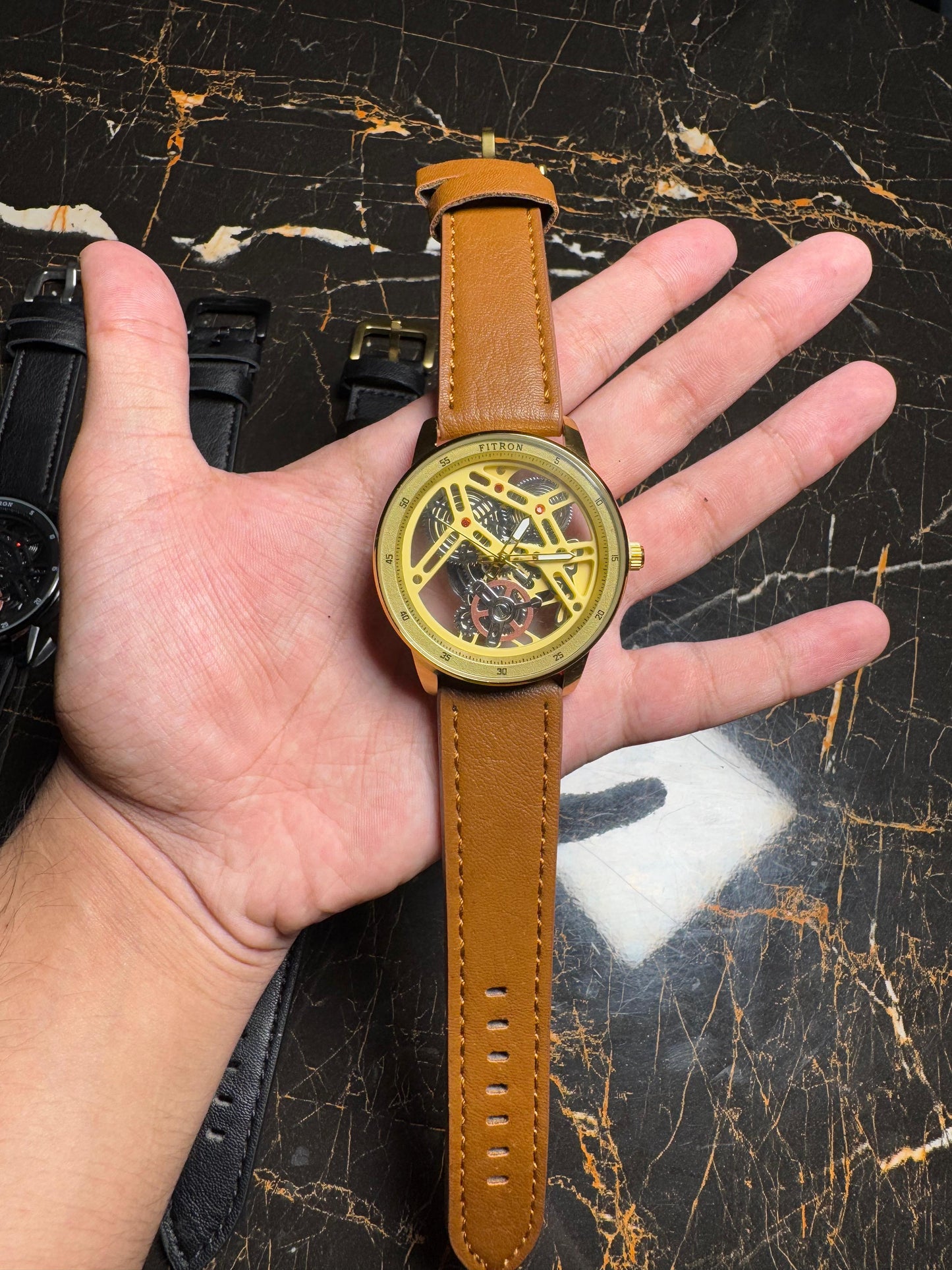Premium Leather  strap Watch  with Transparent Dial