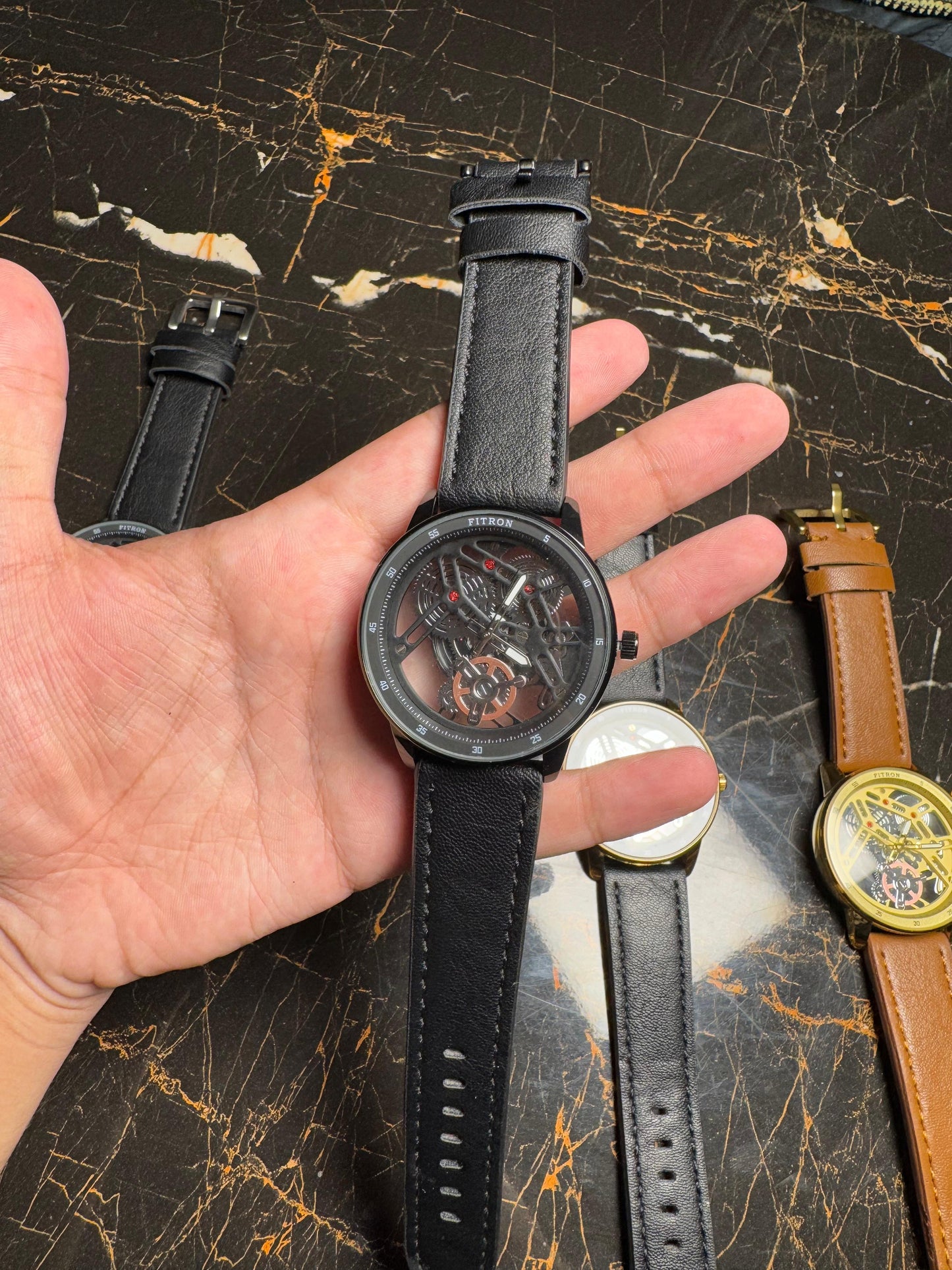 Premium Leather  strap Watch  with Transparent Dial