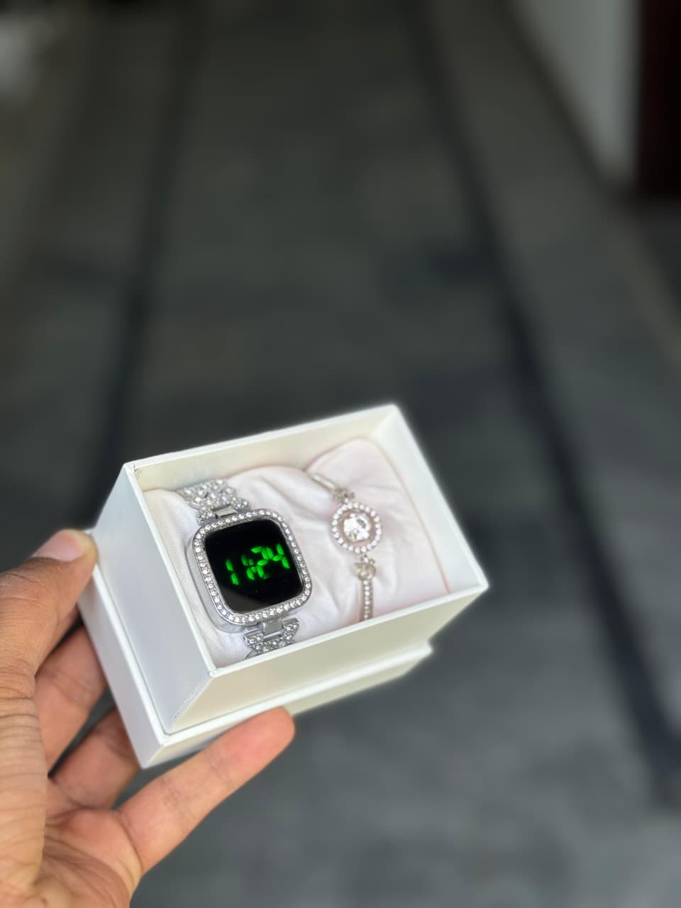 Ladies Led Stone watch with braclet