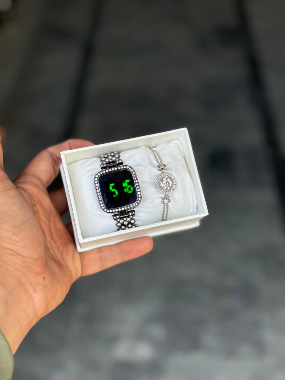 Ladies Led Stone watch with braclet
