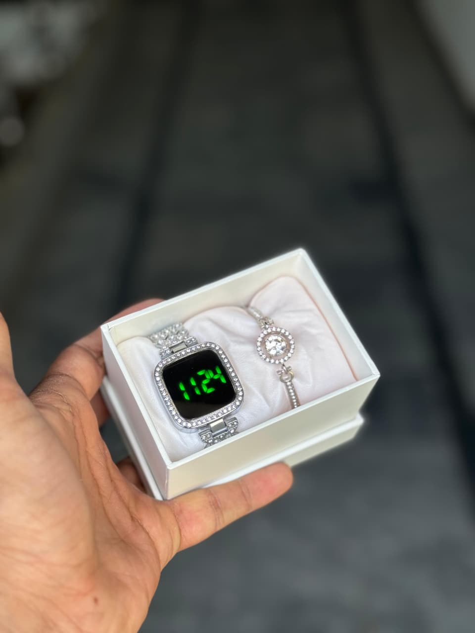 Ladies Led Stone watch with braclet